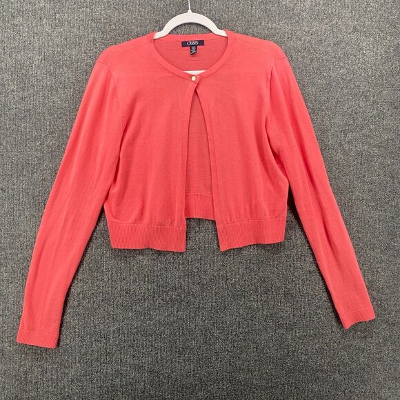 Chaps Cardigan Sweater Womens M Pink Button Up Cropped Ladies Romantic Coquette - Picture 1 of 8